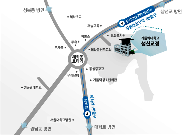 가톨릭대학교 성신교정 오시는길 약도입니다. 자세한 내용은 아래 텍스트를 참조하세요.